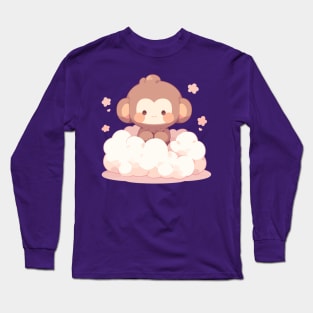 Pink Cloud Cute Kawaii Happy Baby Monkey Long Sleeve T-Shirt